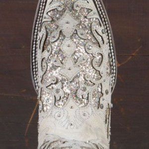 Womens Western Boots Size 7.5 Corral White Glitter Inlay and Crystals Square Toe